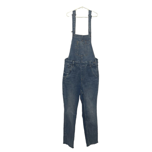 Free People Pants - We the Free People Womens Bib Overalls Distressed Denim Blue Sz 28 Boho Raw Hem